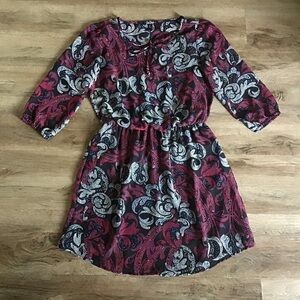 BeBop Dress Floral 3/4 Sleeve Print Burgundy Black Size S